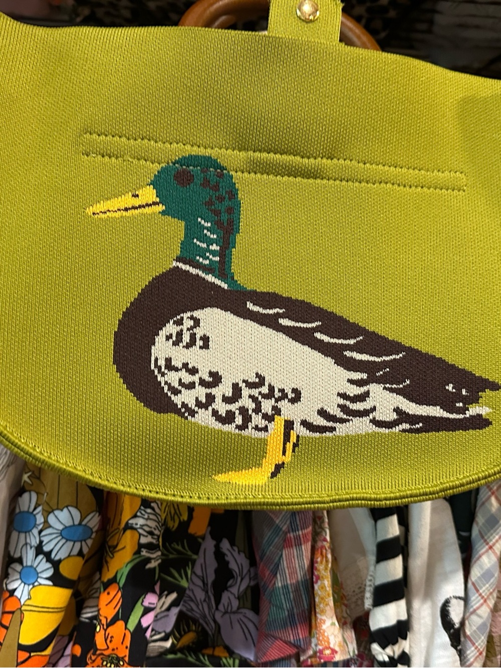 LESLEY EVERS “Evie” 🦆 Iconic Handbag Purse Mallard Duck Print Wooden Handles 🦆🦆 - Picture 5 of 6